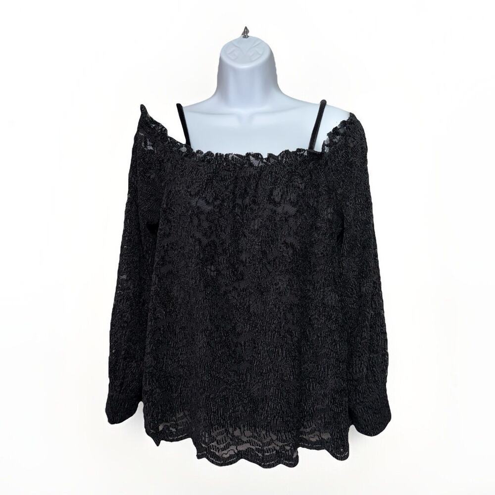 Anthropologie Eri + Ali Black Lace Off the Shoulder Long Sleeve Blouse Size S